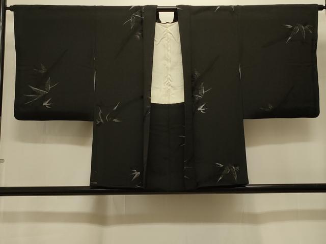 平和屋着物＃羽織　寿光織　笹竹文　黒地　銀糸　正絹　逸品　CABI6372in
