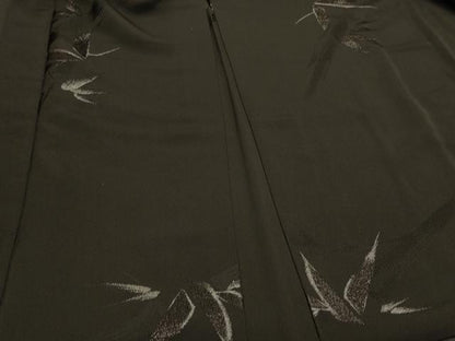 平和屋着物＃羽織　寿光織　笹竹文　黒地　銀糸　正絹　逸品　CABI6372in