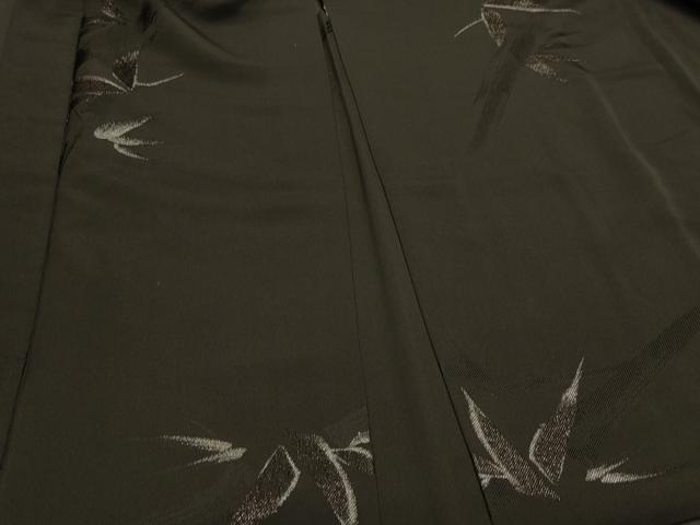 平和屋着物＃羽織　寿光織　笹竹文　黒地　銀糸　正絹　逸品　CABI6372in
