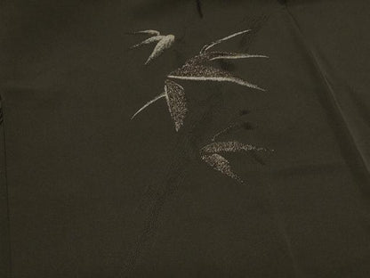 平和屋着物＃羽織　寿光織　笹竹文　黒地　銀糸　正絹　逸品　CABI6372in