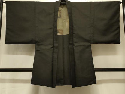 平和屋着物＃男性　長羽織　黒地　正絹　逸品　CABI6374いｎ