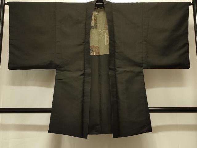 平和屋着物＃男性　長羽織　黒地　正絹　逸品　CABI6374いｎ