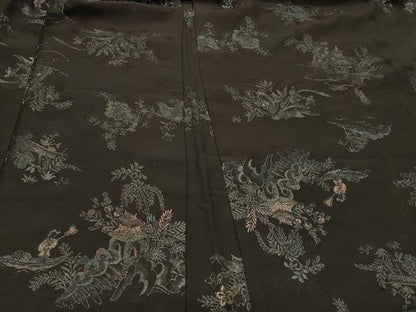 平和屋着物＃羽織　寿光織　風景草花文　黒地　金糸　正絹　逸品　CABI6391in