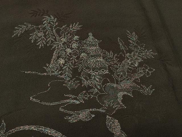 平和屋着物＃羽織　寿光織　風景草花文　黒地　金糸　正絹　逸品　CABI6391in