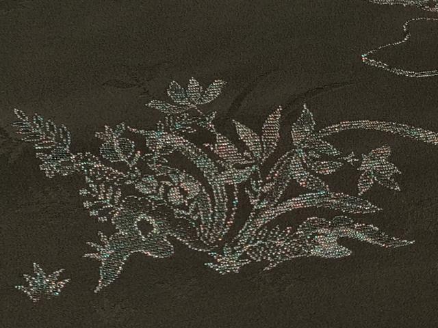 平和屋着物＃羽織　寿光織　風景草花文　黒地　金糸　正絹　逸品　CABI6391in