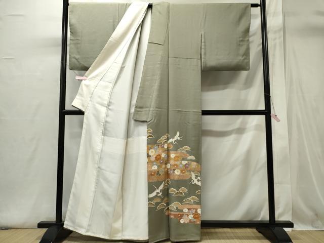 平和屋着物■豪華色留袖　駒刺繍飛鶴花松文　正絹　逸品　CABI6416ou
