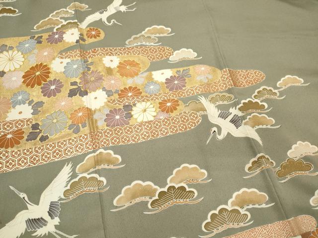 平和屋着物■豪華色留袖　駒刺繍飛鶴花松文　正絹　逸品　CABI6416ou