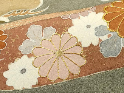 平和屋着物■豪華色留袖　駒刺繍飛鶴花松文　正絹　逸品　CABI6416ou