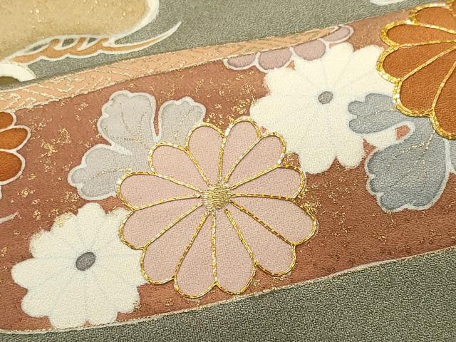 平和屋着物■豪華色留袖　駒刺繍飛鶴花松文　正絹　逸品　CABI6416ou