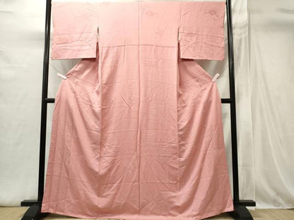 平和屋着物■上質な色無地　菱吉祥花地紋　珊瑚色　正絹　逸品　CABI6424ou