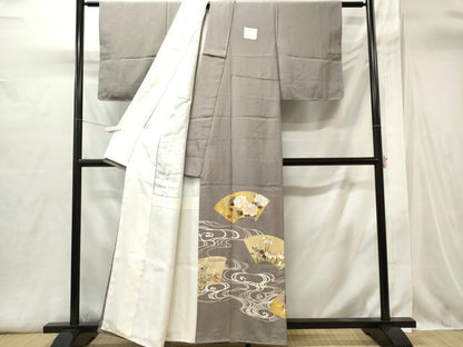 平和屋着物■豪華色留袖　駒刺繍　流水地紙草花文　金彩　正絹　逸品　CABI6429ou