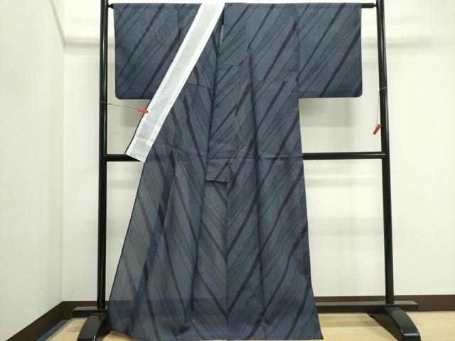 平和屋着物＊夏物　結城紬　夏結城　斜線文　反端付き　正絹　逸品　CABI6447ou