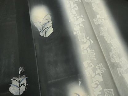 平和屋着物＊夏物　訪問着　作家物　絽　吉祥草花文　蛍暈し　黒地　正絹　逸品　CABI6448ou