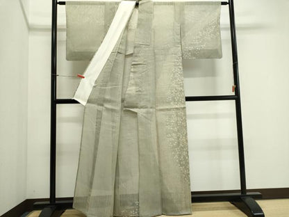 平和屋着物＊夏物　訪問着　生紬　紗　草花文　金糸　正絹　逸品　CABI6449ou