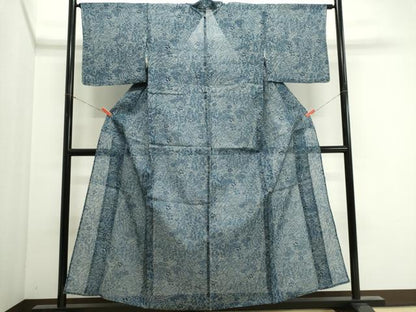平和屋着物＊夏物　小紋・浴衣兼用　絹紅梅　草花文　絹綿　逸品　CABI6451ou