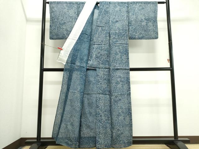平和屋着物＊夏物　小紋・浴衣兼用　絹紅梅　草花文　絹綿　逸品　CABI6451ou