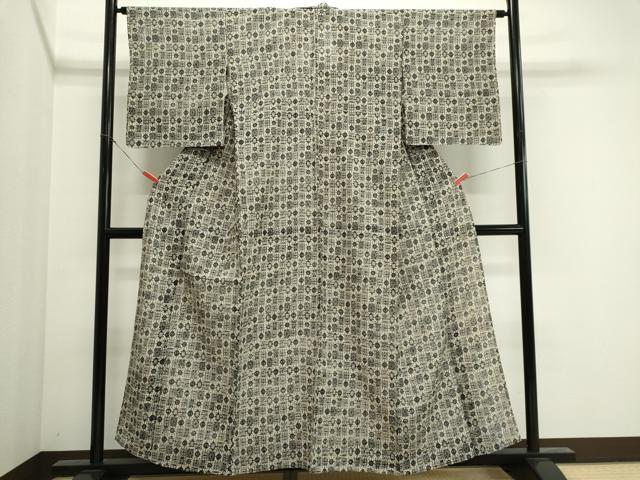 平和屋着物＊夏物　小紋・浴衣兼用　絹紅梅　幾何学格子文　絹綿　逸品　CABI6452ou
