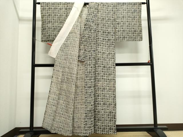 平和屋着物＊夏物　小紋・浴衣兼用　絹紅梅　幾何学格子文　絹綿　逸品　CABI6452ou