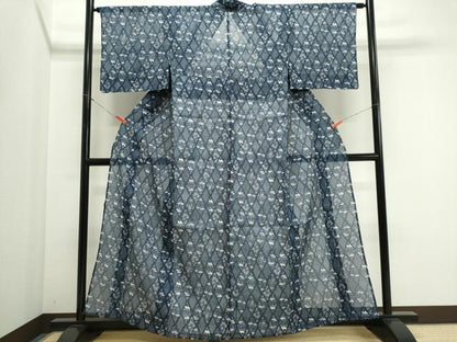 平和屋着物＊夏物　小紋・浴衣兼用　絹紅梅　菱草花文　鈴乃屋扱い　絹綿　逸品　CABI6453ou
