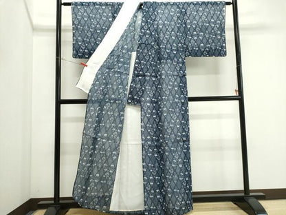 平和屋着物＊夏物　小紋・浴衣兼用　絹紅梅　菱草花文　鈴乃屋扱い　絹綿　逸品　CABI6453ou