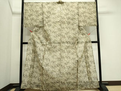 平和屋着物＊夏物　小紋・浴衣兼用　絹紅梅　松煌染　檜扇草花文　反端付き　絹綿　逸品　CABI6454ou