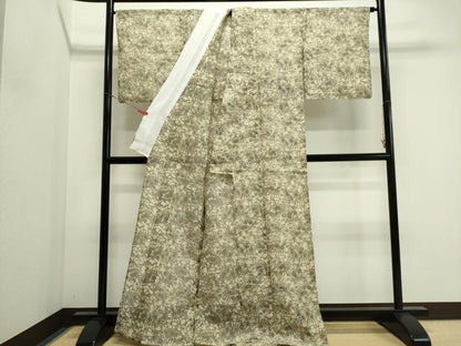 平和屋着物＊夏物　小紋・浴衣兼用　絹紅梅　松煌染　檜扇草花文　反端付き　絹綿　逸品　CABI6454ou
