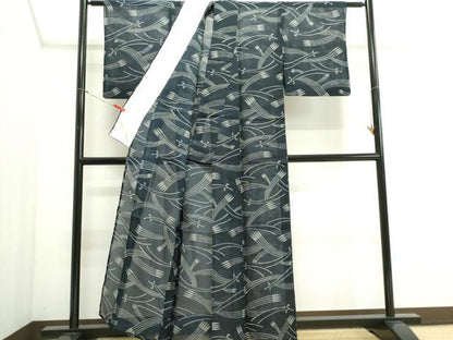 平和屋着物＊夏物　小紋・浴衣兼用　絹紅梅　抽象文様　絹綿　逸品　CABI6456ou