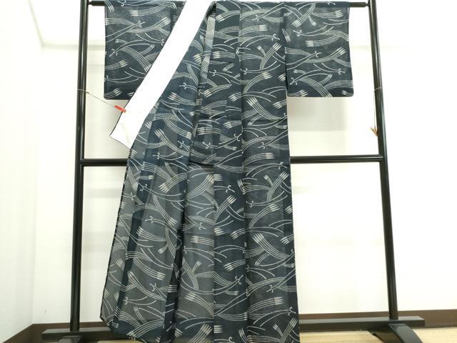 平和屋着物＊夏物　小紋・浴衣兼用　絹紅梅　抽象文様　絹綿　逸品　CABI6456ou