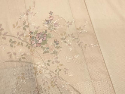 平和屋着物＊夏物　中国三大刺繍　スワトウ刺繍　訪問着　絽　雪輪草花文　銀糸　正絹　逸品　CABI6458ou