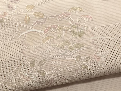 平和屋着物＊夏物　中国三大刺繍　スワトウ刺繍　訪問着　絽　雪輪草花文　銀糸　正絹　逸品　CABI6458ou
