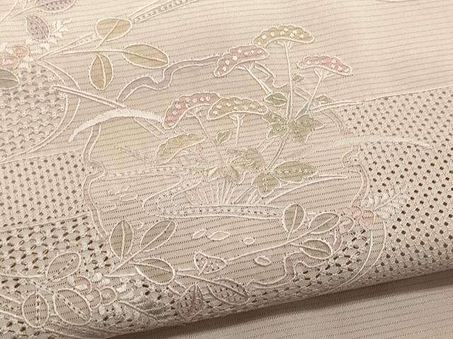 平和屋着物＊夏物　中国三大刺繍　スワトウ刺繍　訪問着　絽　雪輪草花文　銀糸　正絹　逸品　CABI6458ou