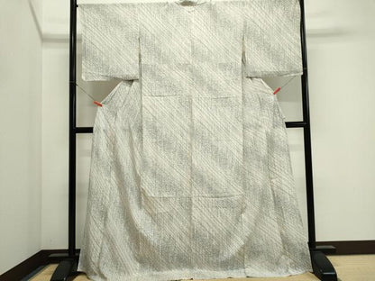 平和屋着物＊夏物　小紋　縦絽　斜線文　ロング丈　正絹　逸品　CABI6459ou