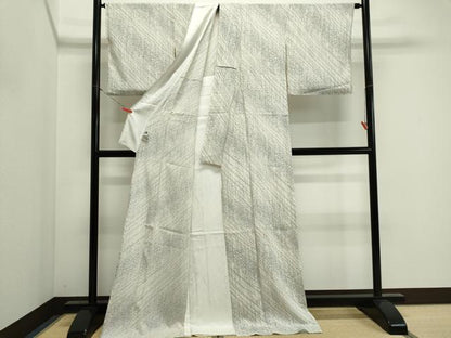 平和屋着物＊夏物　小紋　縦絽　斜線文　ロング丈　正絹　逸品　CABI6459ou
