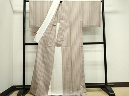 平和屋着物＊夏物　お召　紗　縞　　正絹　逸品　CABI6466ou