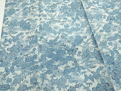 平和屋着物＊夏物　小紋　絽　藍　型染め　舞蝶草花文　正絹　逸品　CABI6470ou