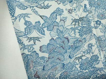 平和屋着物＊夏物　小紋　絽　藍　型染め　舞蝶草花文　正絹　逸品　CABI6470ou
