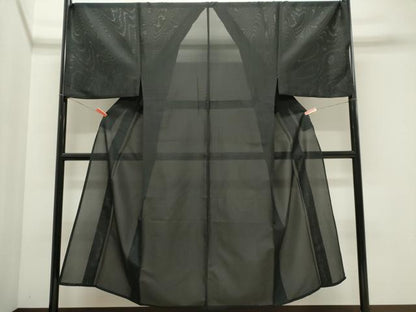 平和屋着物＊夏物　男性　色無地　絽　黒色　黒地　洗える着物　CABI6473ou
