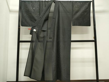 平和屋着物＊夏物　男性　色無地　絽　黒色　黒地　洗える着物　CABI6473ou