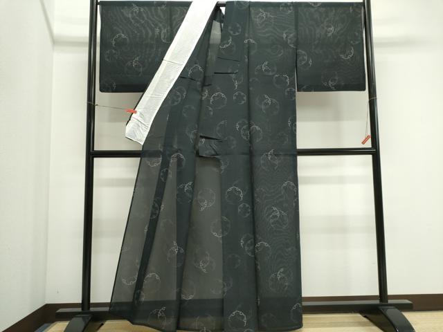 平和屋着物＊夏物　本場大島紬　夏大島　雪輪文　黒地　正絹　逸品　CABI6474ou