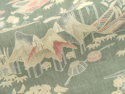 平和屋着物＊夏物　小紋　本場小千谷ちぢみ　東京染　茶屋辻小紋　風景文　反端付き　正絹　逸品　CABI6479ou