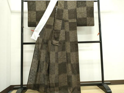 平和屋着物＊夏物 小紋 草花紋紗 市松文 京都きもの友禅扱い 正絹 逸品 CABI6482ou