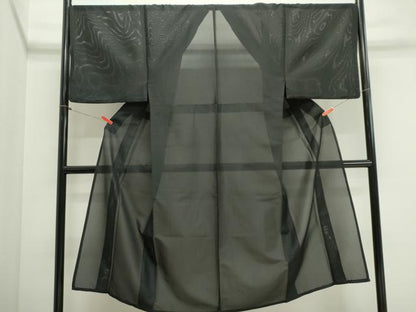 平和屋着物＊夏物　男性　色無地　絽　黒色　洗える着物　CABI6483ou