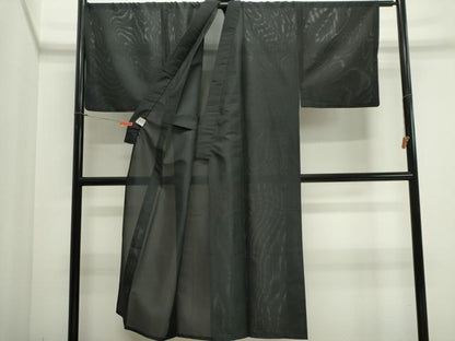 平和屋着物＊夏物　男性　色無地　絽　黒色　洗える着物　CABI6483ou
