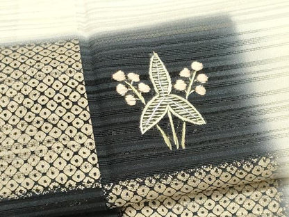 平和屋着物＊夏物　訪問着　変わり絽　刺繍　市松草花文　正絹　逸品　CABI6486ou