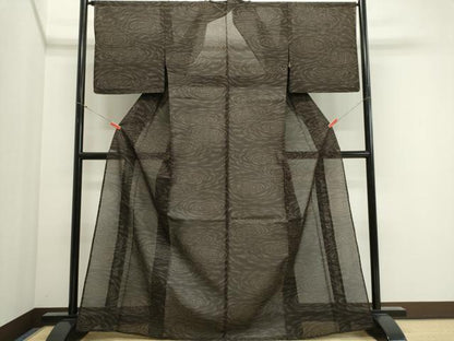 平和屋着物＊夏物　紬　越後　夏大島　紗　流水文　銀糸　証紙付き　正絹　逸品　CABI6487ou