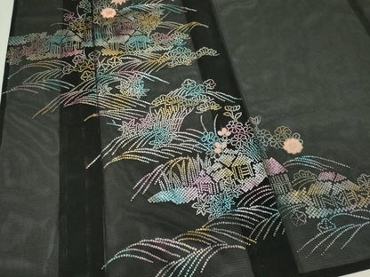 平和屋着物＊夏物　訪問着　絽　立波風景文　黒地　金銀彩　洗える着物　CABI6489ou