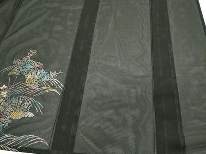 平和屋着物＊夏物　訪問着　絽　立波風景文　黒地　金銀彩　洗える着物　CABI6489ou