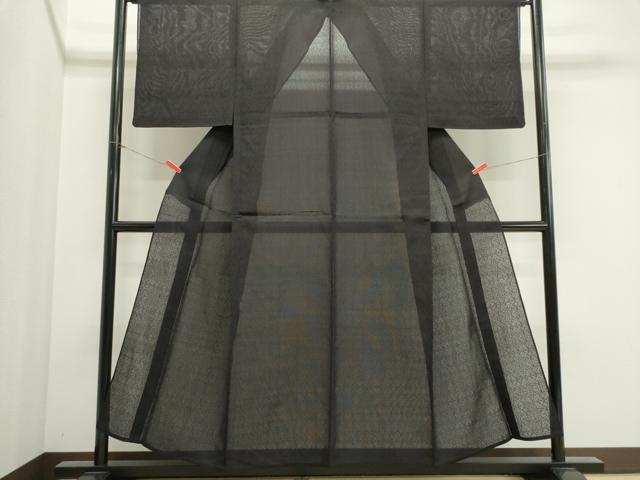 平和屋着物＊夏物 色無地 草花紋紗 黒色 正絹 逸品 CABI6492ou