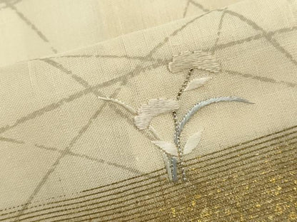 平和屋着物＊夏物　訪問着　刺繍　紗紬　草花文　金彩　正絹　逸品　CABI6495ou