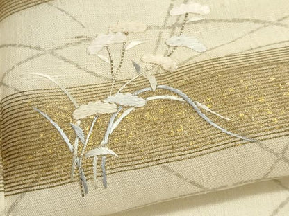 平和屋着物＊夏物　訪問着　刺繍　紗紬　草花文　金彩　正絹　逸品　CABI6495ou